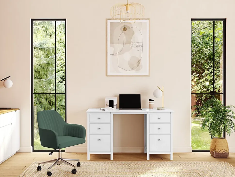 Chaise de bureau - Velours - Vert et argenté - Hauteur réglable - ELEANA