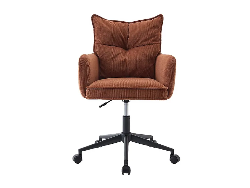 Chaise de bureau - Velours côtelé - Terracotta et noir - Hauteur réglable - BATARU