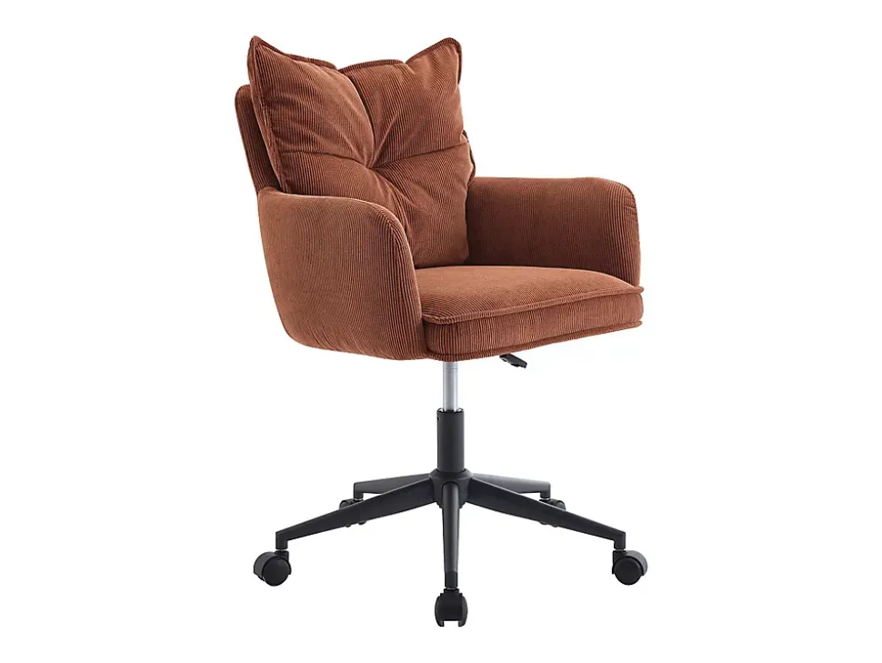 Chaise de bureau - Velours côtelé - Terracotta et noir - Hauteur réglable - BATARU
