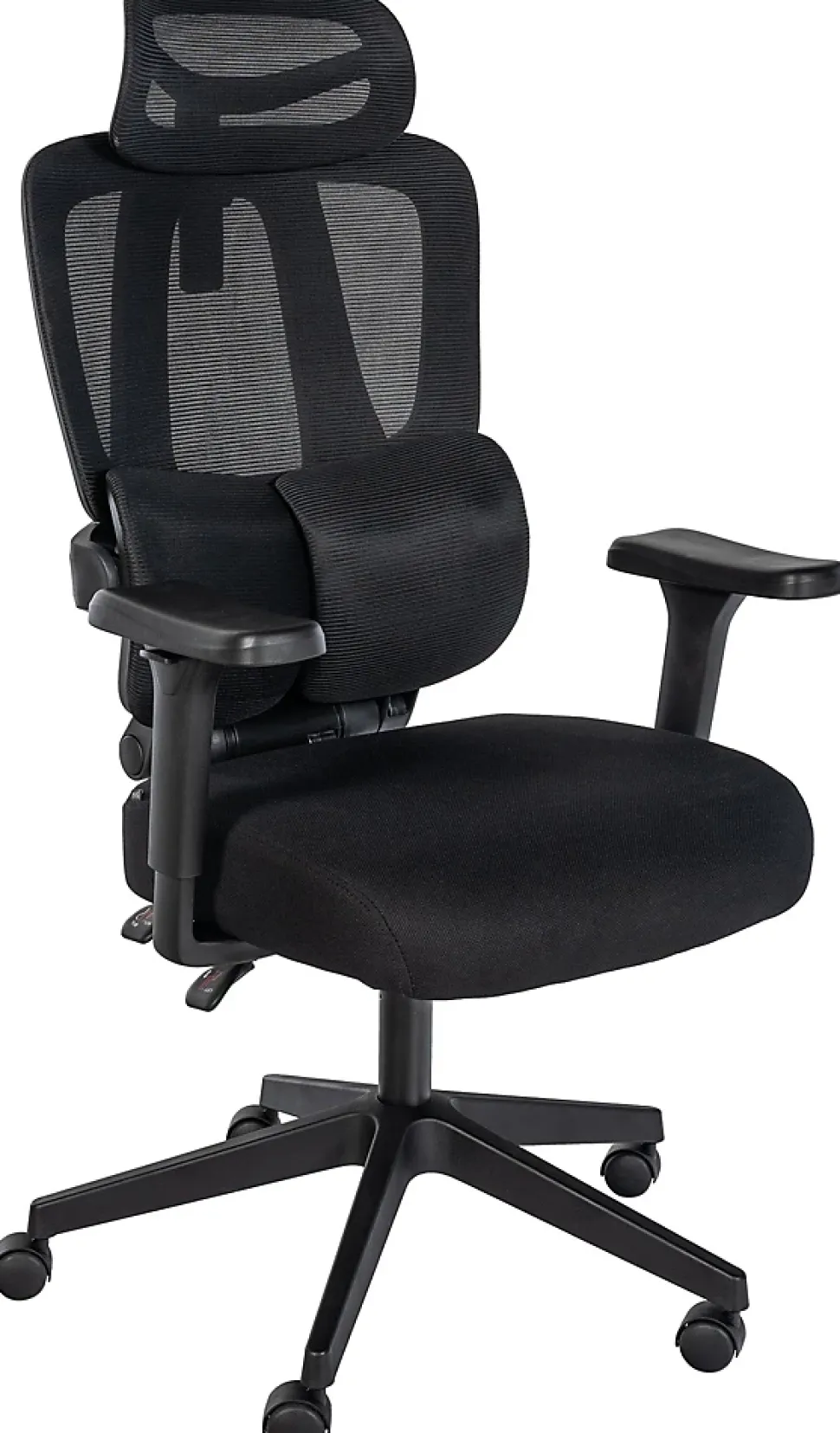 Chaise de bureau Altamont, ergonomique, charge max 135 kg, réglable en hauteur avec accoudoirs et appuie-tête. Noir