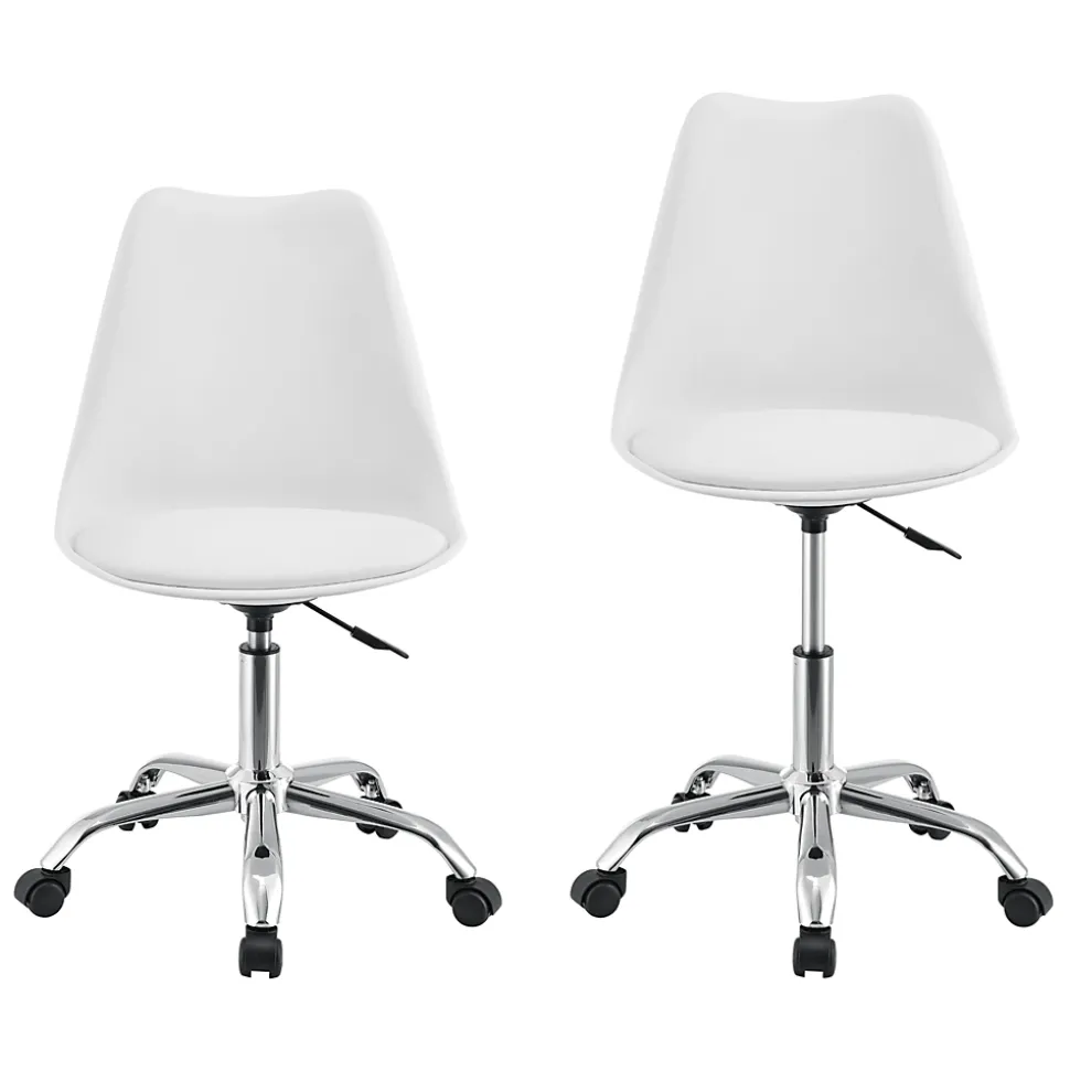 Chaise de Bureau Atherton à Roulettes Réglable en Hauteur Similcuir Blanc en.casa