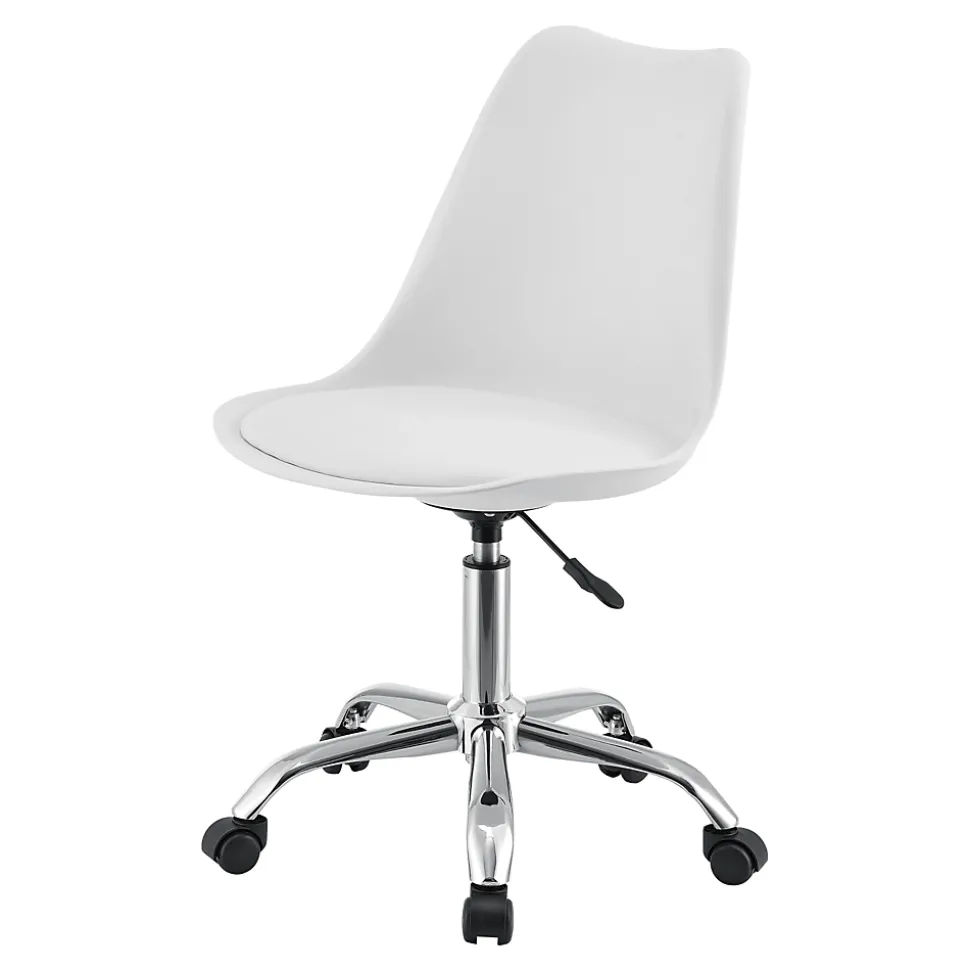Chaise de Bureau Atherton à Roulettes Réglable en Hauteur Similcuir Blanc en.casa