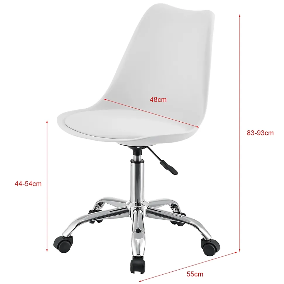 Chaise de Bureau Atherton à Roulettes Réglable en Hauteur Similcuir Blanc en.casa