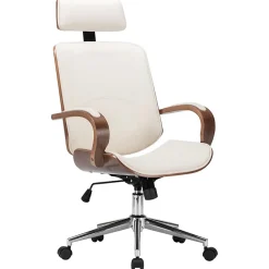 Chaise de bureau avec appuie-tête Crème Similicuir et bois vidaXL