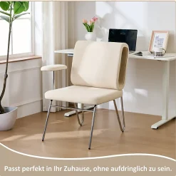 Chaise de Bureau avec Niche pour Chat, Chaise Rotative, Accoudoirs Réglables, Pieds Métal, Tissu+MDF - Beige
