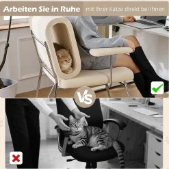 Chaise de Bureau avec Niche pour Chat, Chaise Rotative, Accoudoirs Réglables, Pieds Métal, Tissu+MDF - Beige
