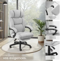 Chaise de bureau avec repose-pieds et revêtement en velours gris