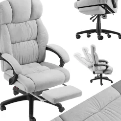 Chaise de bureau avec repose-pieds et revêtement en velours gris