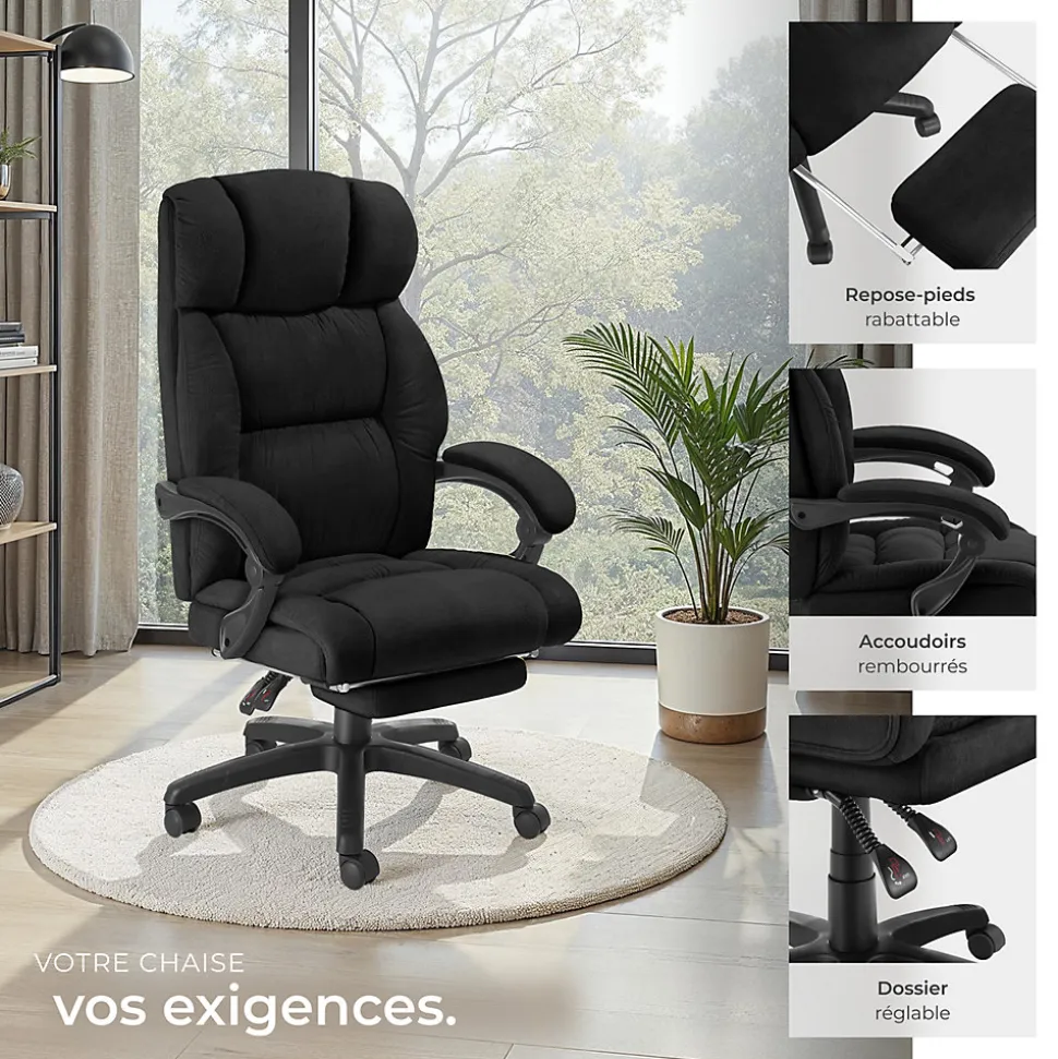 Chaise de bureau avec repose-pieds et revêtement en velours noir
