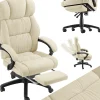Chaise de bureau avec repose-pieds et revêtement en velours beige