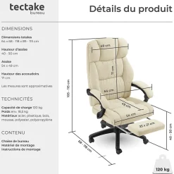 Chaise de bureau avec repose-pieds et revêtement en velours beige