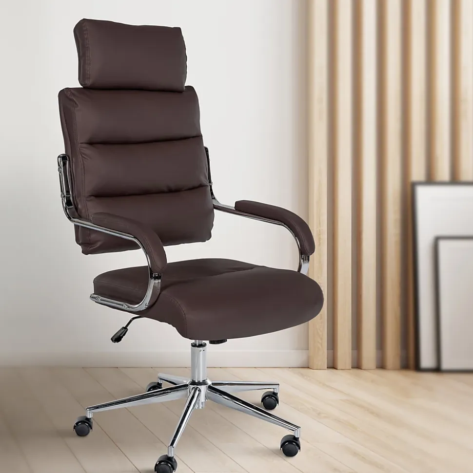 Chaise de bureau Campo similicuir, réglable hauteur, pivotante, charge max 135 kg, avec dossier Marron
