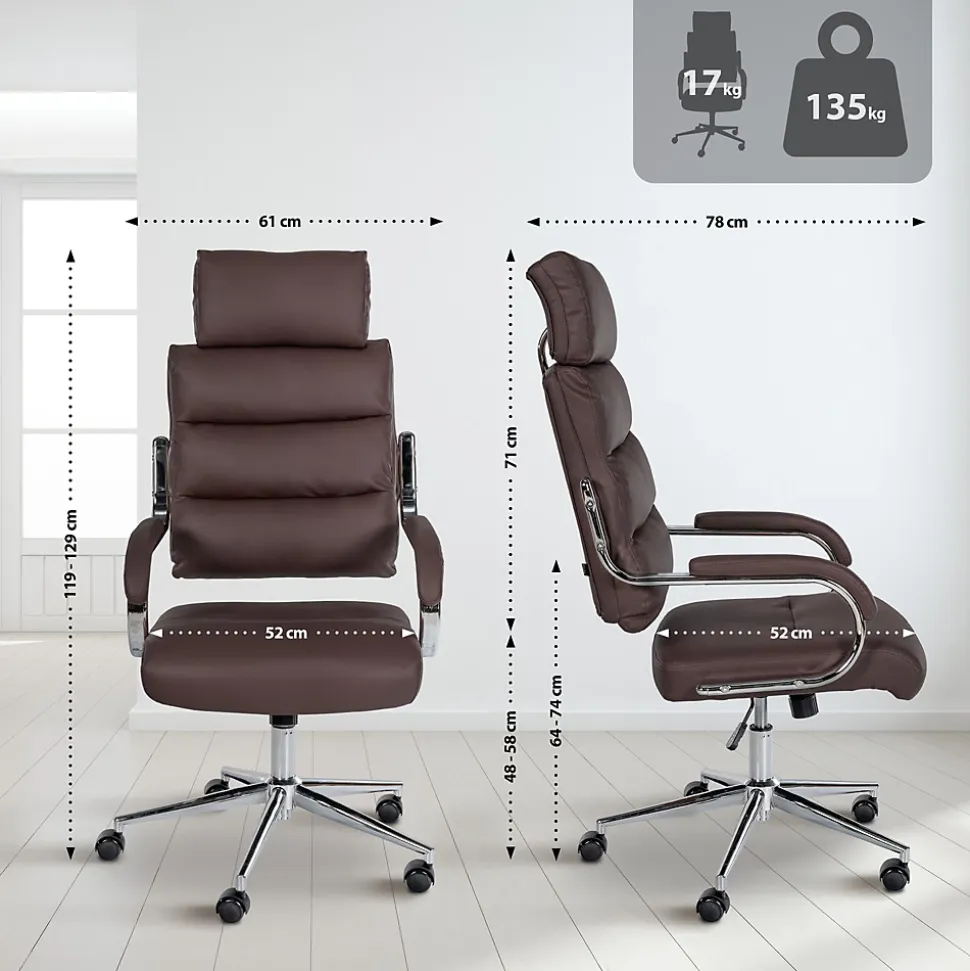 Chaise de bureau Campo similicuir, réglable hauteur, pivotante, charge max 135 kg, avec dossier Marron