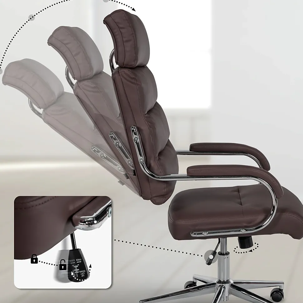 Chaise de bureau Campo similicuir, réglable hauteur, pivotante, charge max 135 kg, avec dossier Marron
