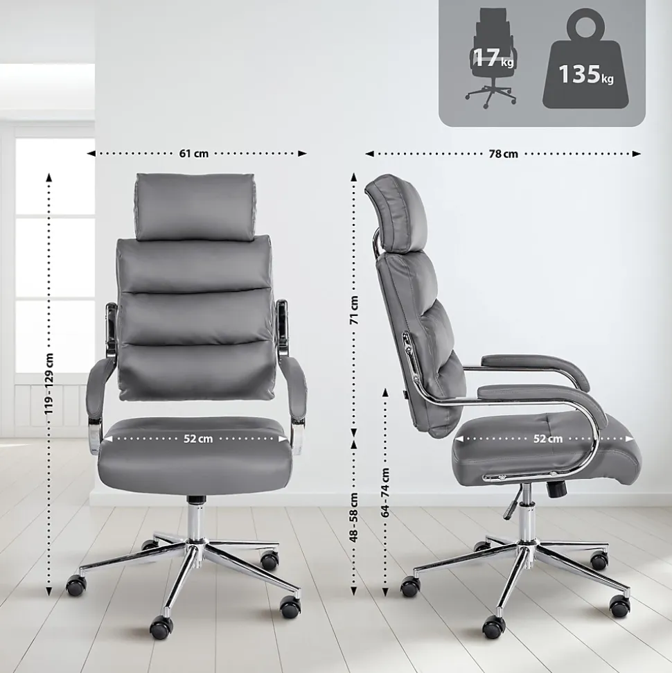 Chaise de bureau Campo similicuir, réglable hauteur, pivotante, charge max 135 kg, avec dossier Gris