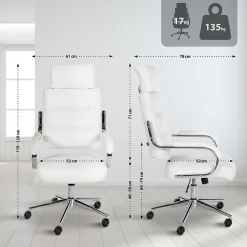 Chaise de bureau Campo similicuir, réglable hauteur, pivotante, charge max 135 kg, avec dossier Blanc