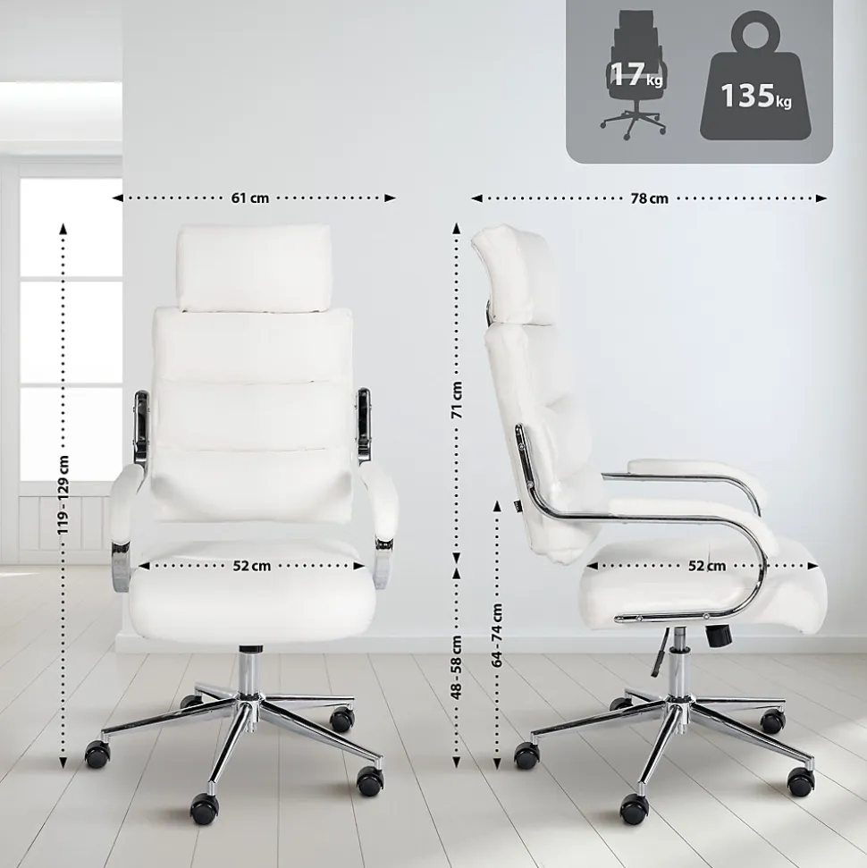Chaise de bureau Campo similicuir, réglable hauteur, pivotante, charge max 135 kg, avec dossier Blanc