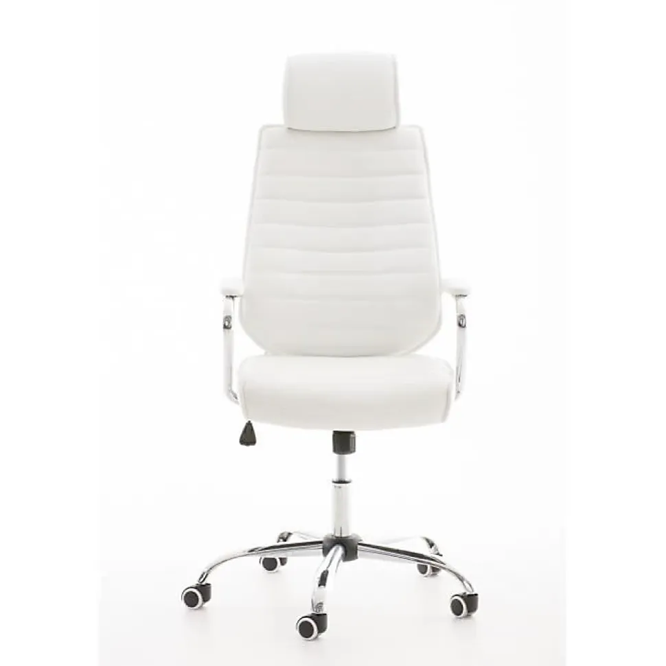 Chaise de bureau CLP Rako similicuir blanc chromé réglable