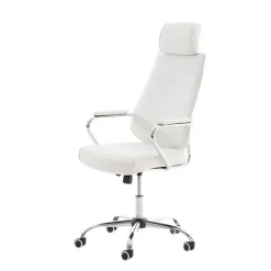 Chaise de bureau CLP Rako similicuir blanc chromé réglable