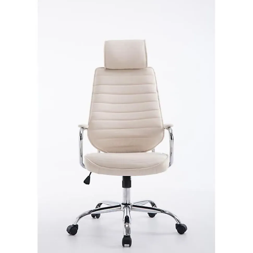 Chaise de bureau CLP RAKO tissu beige réglable 5 roulettes