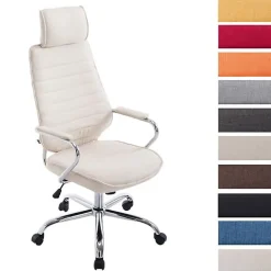 Chaise de bureau CLP RAKO tissu beige réglable 5 roulettes