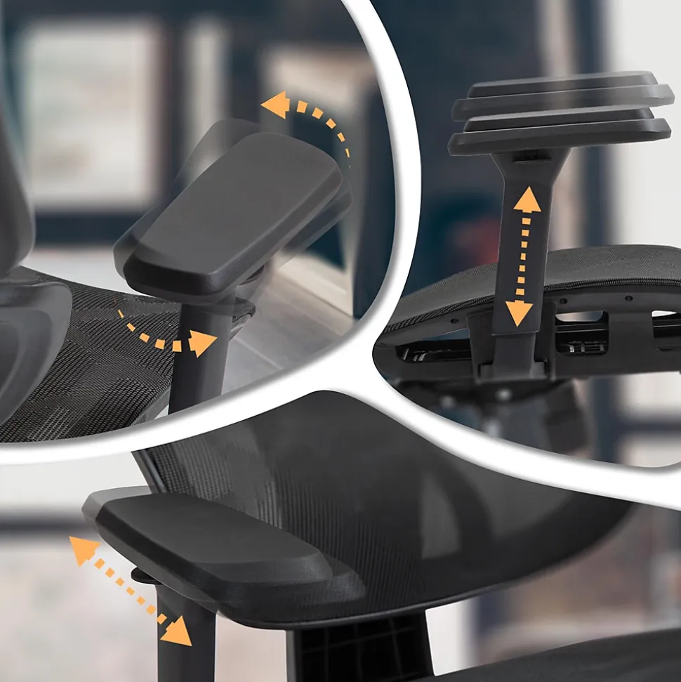 Chaise de bureau Deshler, chaise pivotante avec filet, réglable en hauteur, accoudoirs, appuie-tête Noir