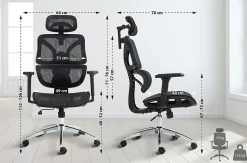 Chaise de bureau Deshler, chaise pivotante avec filet, réglable en hauteur, accoudoirs, appuie-tête Noir