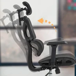 Chaise de bureau Deshler, chaise pivotante avec filet, réglable en hauteur, accoudoirs, appuie-tête Noir