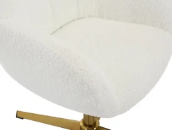 Chaise de bureau en tissu bouclette - Blanc et doré - LANCIEGA