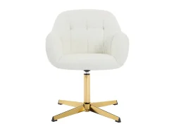 Chaise de bureau en tissu bouclette - Blanc et doré - LANCIEGA
