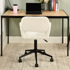 Chaise de bureau en tissu éponge beige réglable en hauteur rotation à 360 degré