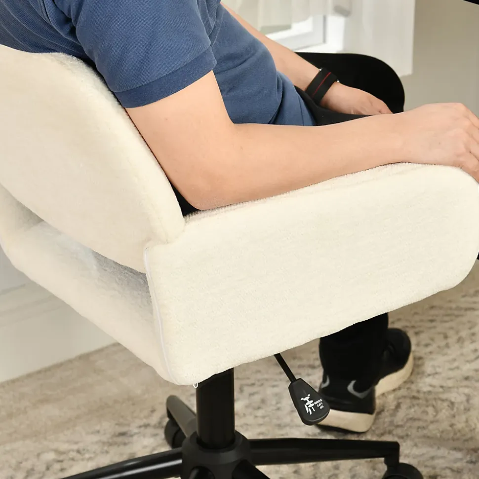 Chaise de bureau en tissu éponge beige réglable en hauteur rotation à 360 degré
