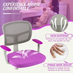 Chaise de Bureau Enfant Chaise étude avec Dossier Ergonomique et Siège Hauteur Réglable Violet