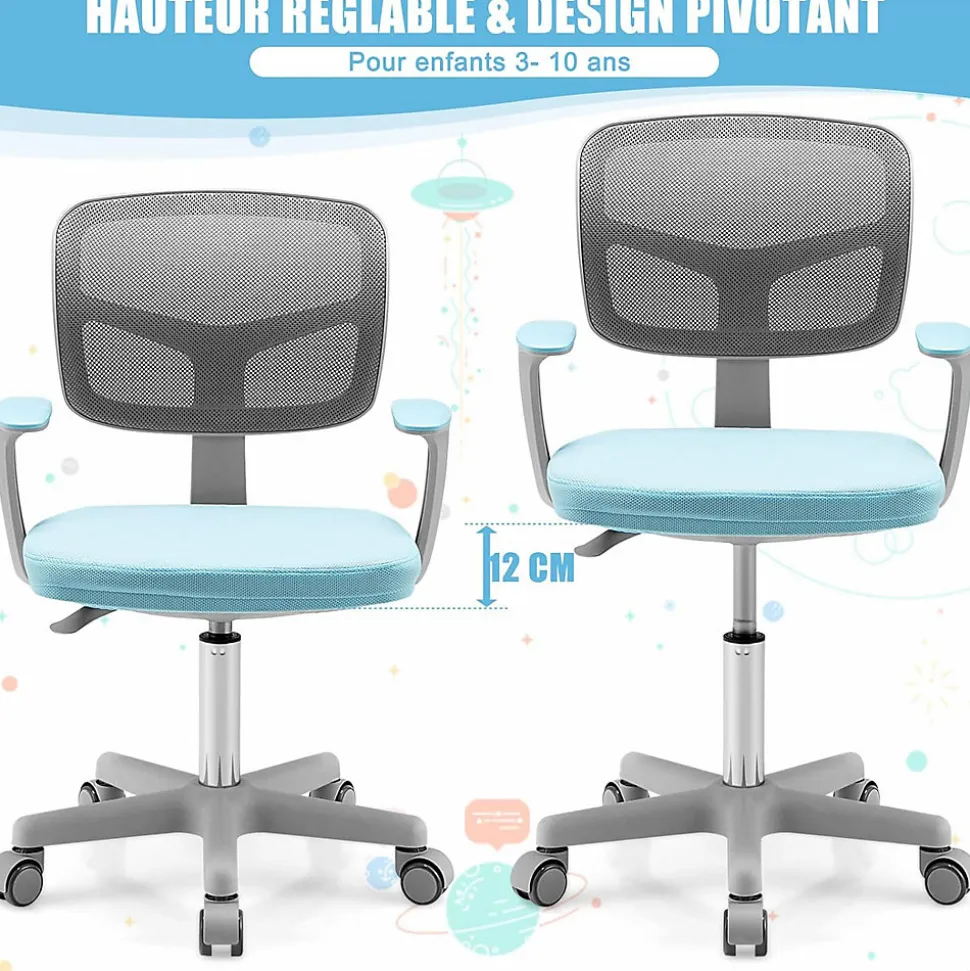 Chaise de Bureau Enfant Chaise étude avec Dossier Ergonomique et Siège Hauteur Réglable Capacité de Charge Max 150 Kg Bleu