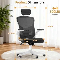 Chaise de Bureau Ergonomique avec Support Lombaire, Accoudoirs et Appuie-tête Réglables