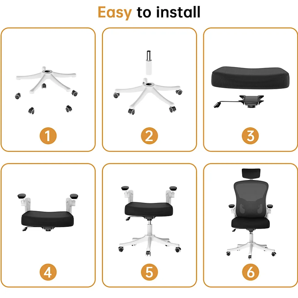 Chaise de Bureau Ergonomique avec Support Lombaire, Accoudoirs et Appuie-tête Réglables