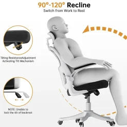 Chaise de Bureau Ergonomique avec Support Lombaire, Accoudoirs et Appuie-tête Réglables