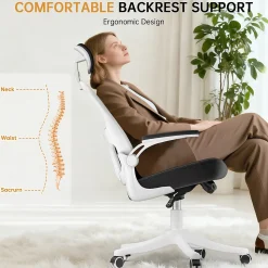 Chaise de Bureau Ergonomique avec Support Lombaire, Accoudoirs et Appuie-tête Réglables