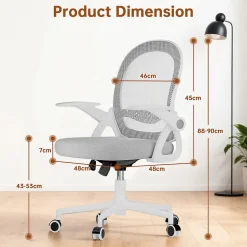 Chaise De Bureau Ergonomique En Maille, Accoudoirs Relevables, Support Lombaire