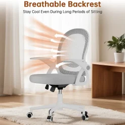 Chaise De Bureau Ergonomique En Maille, Accoudoirs Relevables, Support Lombaire