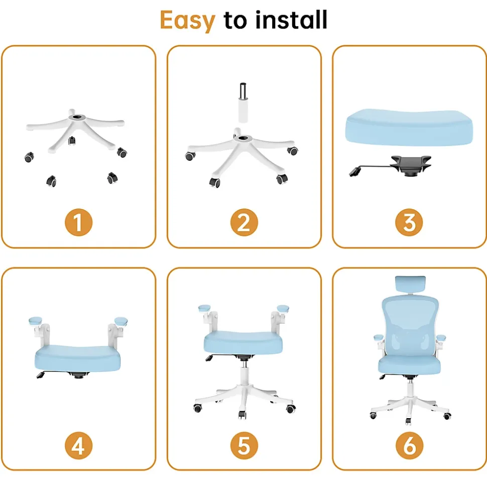 Chaise de Bureau Ergonomique avec Support Lombaire, Accoudoirs et Appuie-tête Réglables