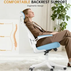 Chaise de Bureau Ergonomique avec Support Lombaire, Accoudoirs et Appuie-tête Réglables
