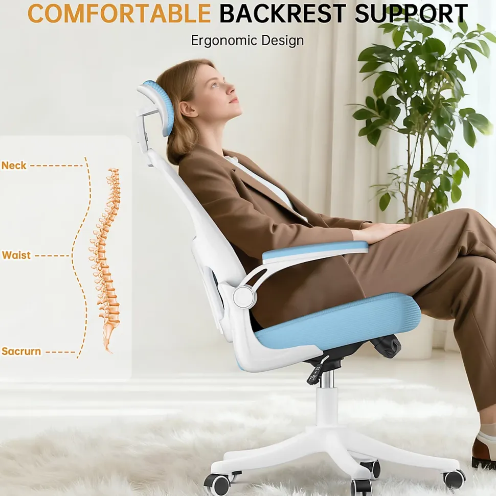 Chaise de Bureau Ergonomique avec Support Lombaire, Accoudoirs et Appuie-tête Réglables
