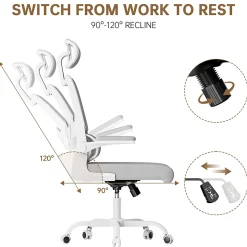 Chaise de Bureau Ergonomique avec Accoudoirs Pliables, Hauteur Réglable, Dossier Respirant