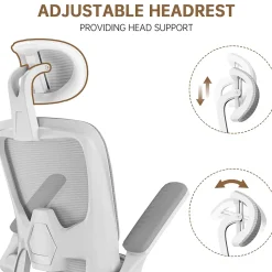 Chaise de Bureau Ergonomique avec Accoudoirs Pliables, Hauteur Réglable, Dossier Respirant