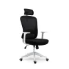 Chaise de bureau ergonomique noire et blanche avec appuie tête, dossier respirant et hauteur réglable