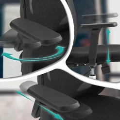 Chaise de bureau ergonomique Bryden, chaise pivotante réglable en hauteur, avec accoudoirs, appuie-tête, max 135 kg. Noir