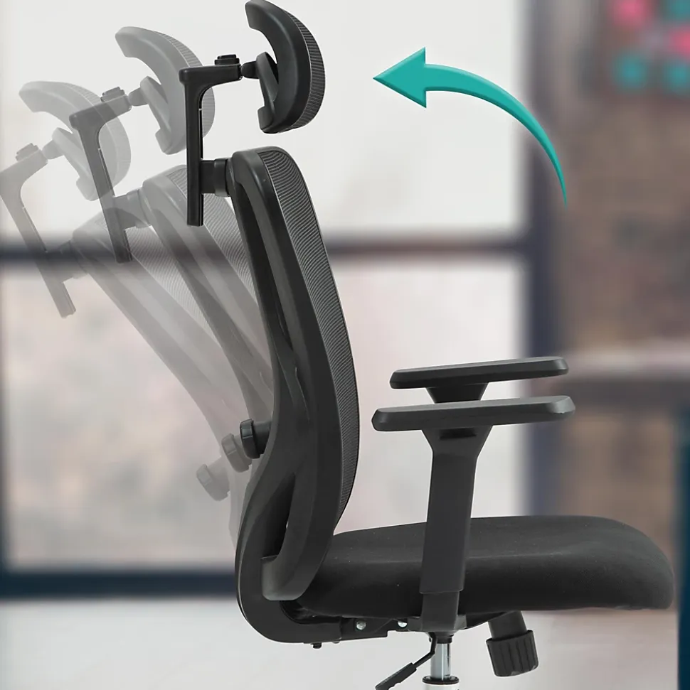 Chaise de bureau ergonomique Bryden, chaise pivotante réglable en hauteur, avec accoudoirs, appuie-tête, max 135 kg. Noir