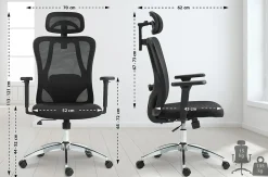 Chaise de bureau ergonomique Bryden, chaise pivotante réglable en hauteur, avec accoudoirs, appuie-tête, max 135 kg. Noir