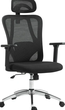 Chaise de bureau ergonomique Bryden, chaise pivotante réglable en hauteur, avec accoudoirs, appuie-tête, max 135 kg. Noir